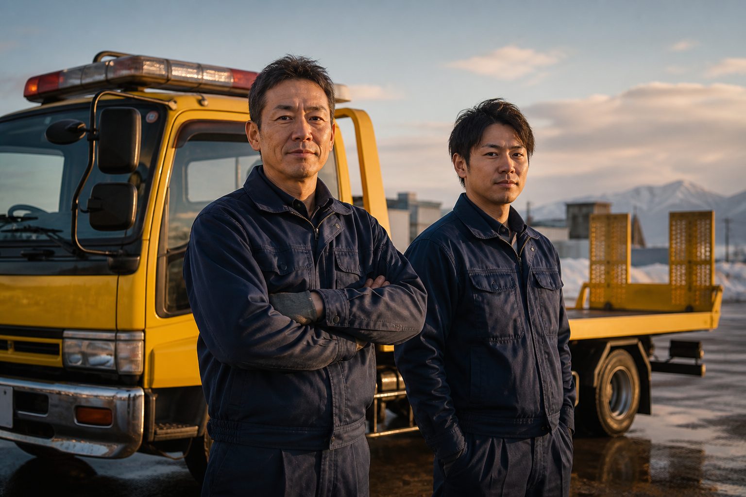レッカー隊員と積載車
