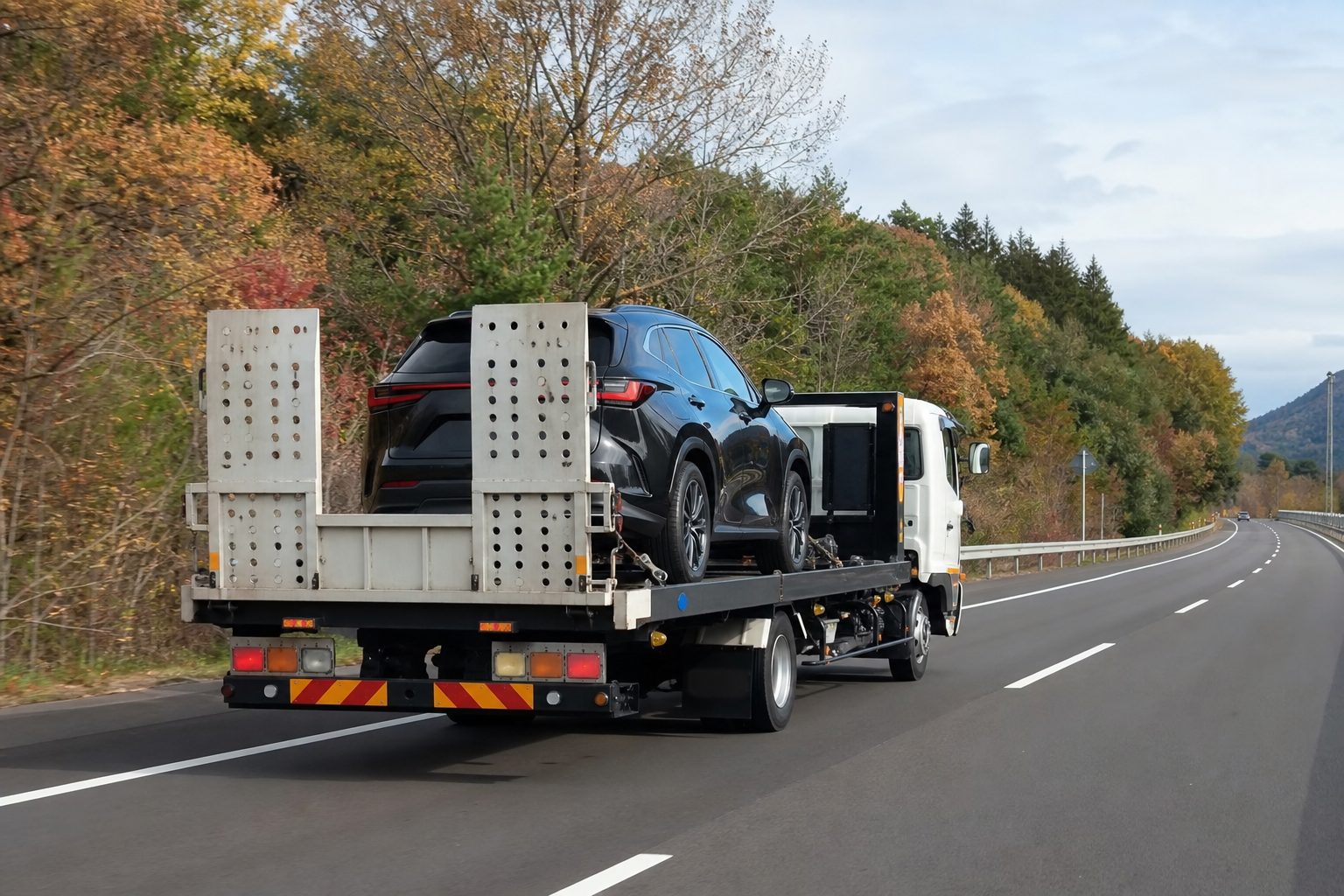 車両を積載して公道を走るレッカー車